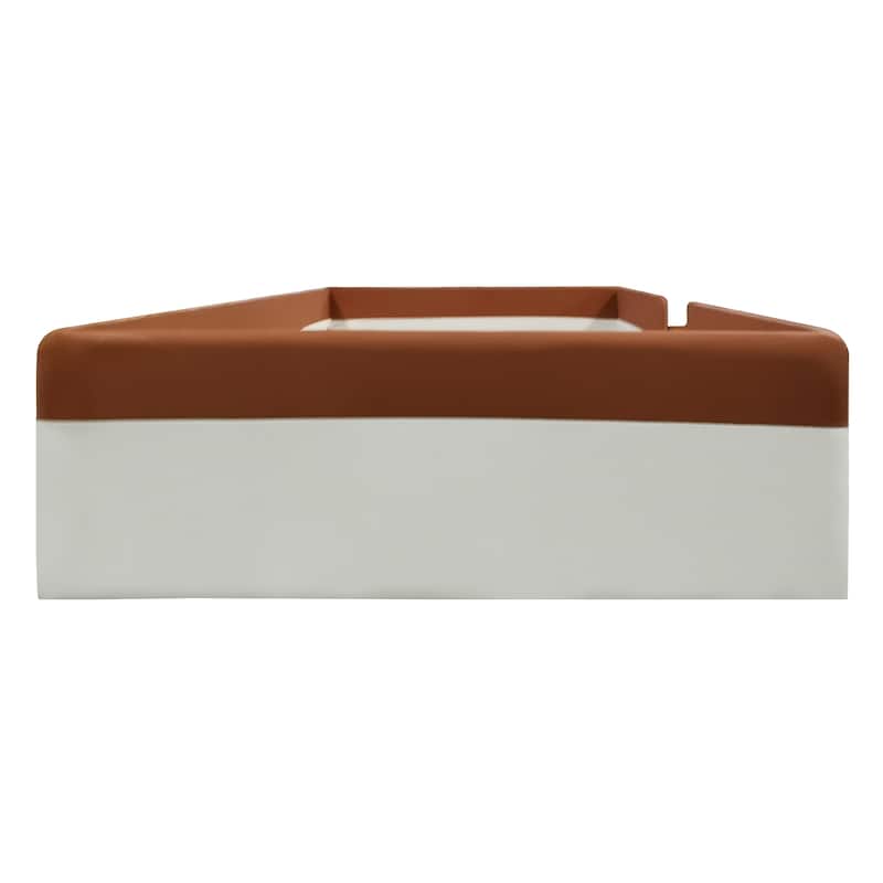 Twin Size Upholstered Daybed Frame with Fence and Stairs,(BROWN+WHITE)