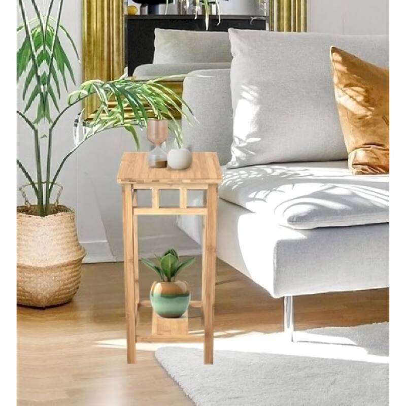 Zen Plant Stand Telephone Table with Lower Shelf in Natural