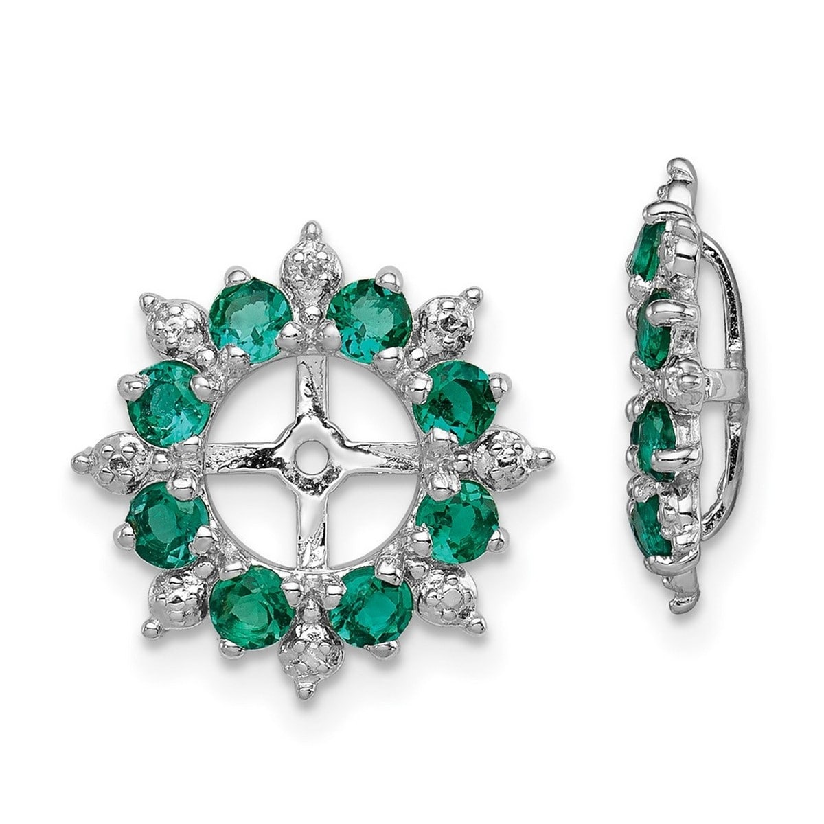 Curata 925 Sterling Silver 15mm Diamond and Created Emerald Earrings Jacket