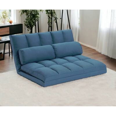 HomeRoots 45" Blue Futon Convertible Sleeper Loveseat and Toss Pillows - 44.50 in. x 22.80 in. x 26.40 in.