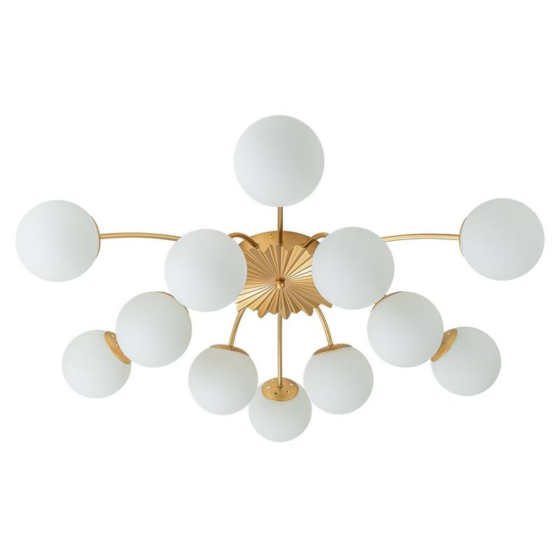 Mid-Century 12-Light Milky Glass Globe Sputnik Ceiling Light - 39in
