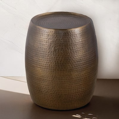 ET501 Modern Contemporary Aluminum material 21" Height End Table, Side Table with Glossy Hand Hammered Design Antique