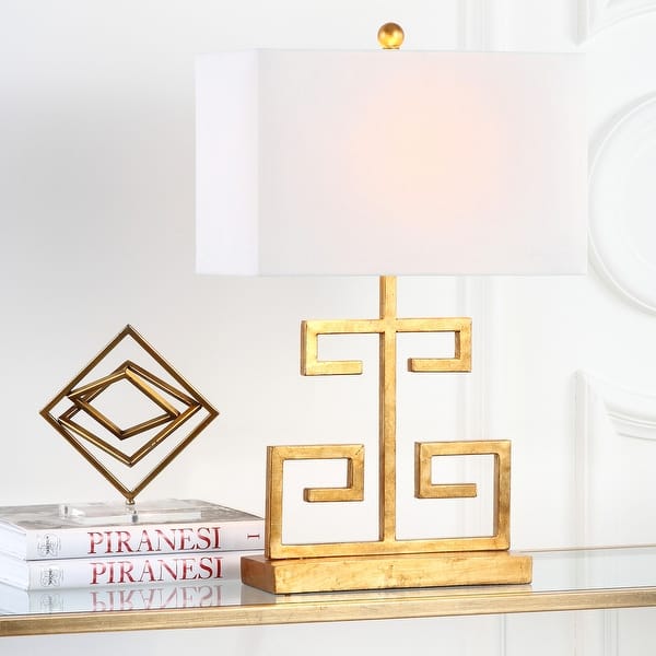 slide 2 of 9, SAFAVIEH Lighting 24-inch Gold Greek Key Table Lamp (Set of 2)