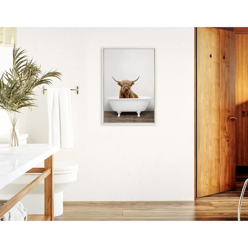 Kate and Laurel Sylvie Highland Cow Tub Framed Canvas by Amy Peterson