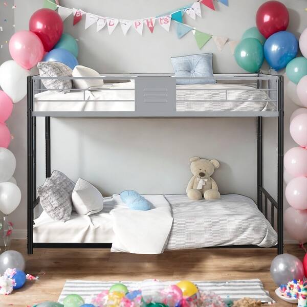 slide 2 of 14, Durable Twin Over Twin Separatable Metal Bunk Bed,Kids Bed Design Black