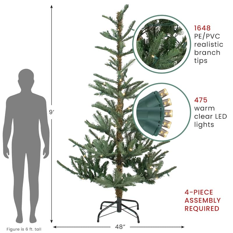 9' Nordmann Fir Artificial Christmas Tree - Warm Clear LED Lights - 9 Foot