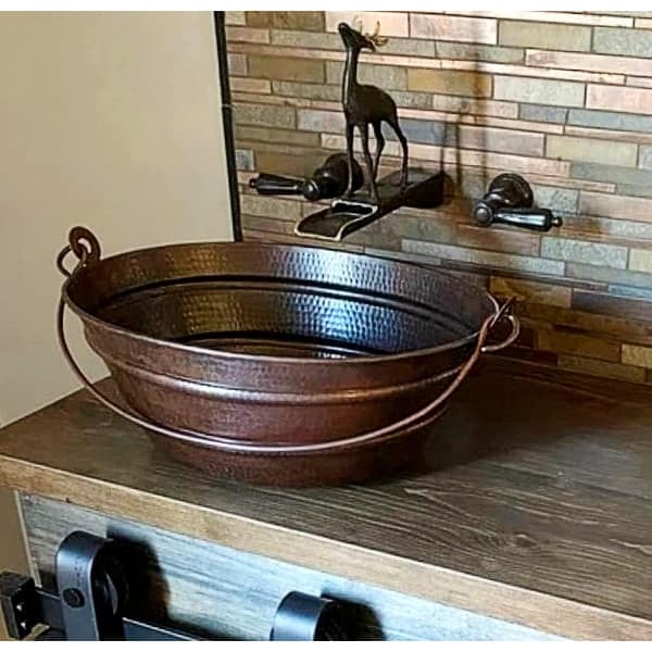 slide 2 of 7, 16" Oval Farmhouse Copper Vessel BUCKET Bathroom Sink by SimplyCopper - 16" X 12" X 6"