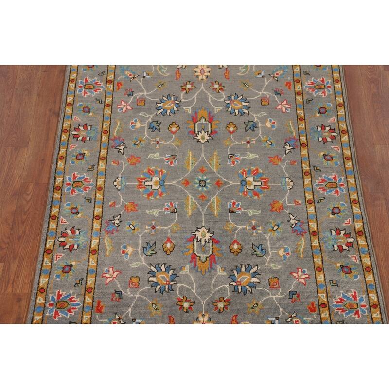 All-Over Gray Oushak Oriental Accent Rug Handmade Wool Carpet - 3'4" x 5'2"
