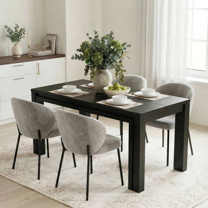 Dining Table for 6 People, Rectangular Kitchen Table - Black