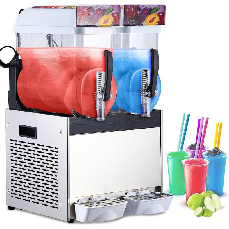 700W 7.9 Gal Double Bowl Commercial Slushy Machine 15L/Tank - 15L x 2-Tank - Silver