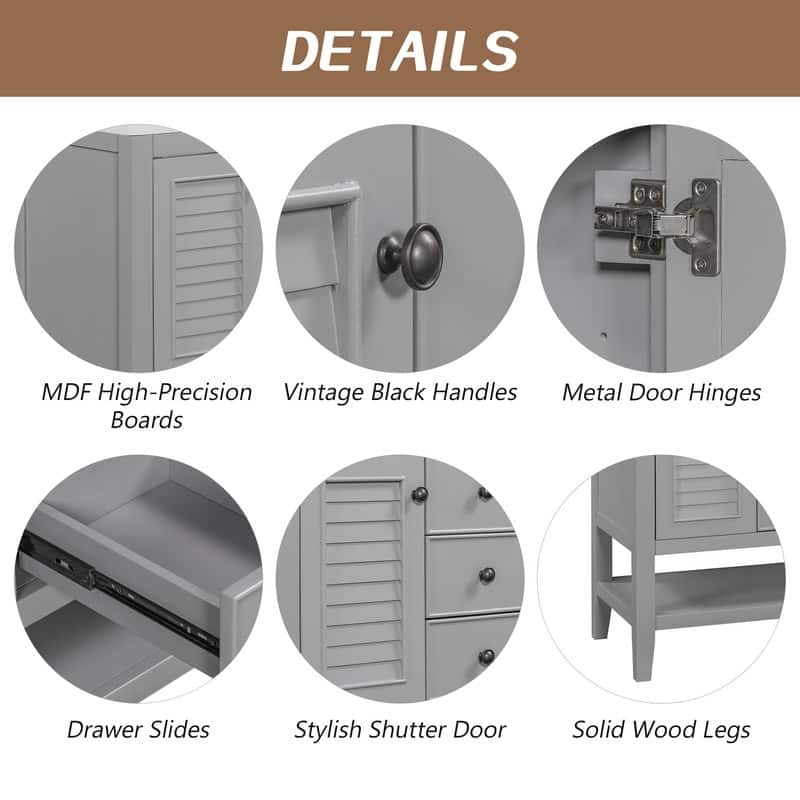 36" Bathroom Vanity with/without Sink, Bathroom Vanity Cabinet with 2 Cabinets and Drawers, Open Shelf, Solid Wood Frame