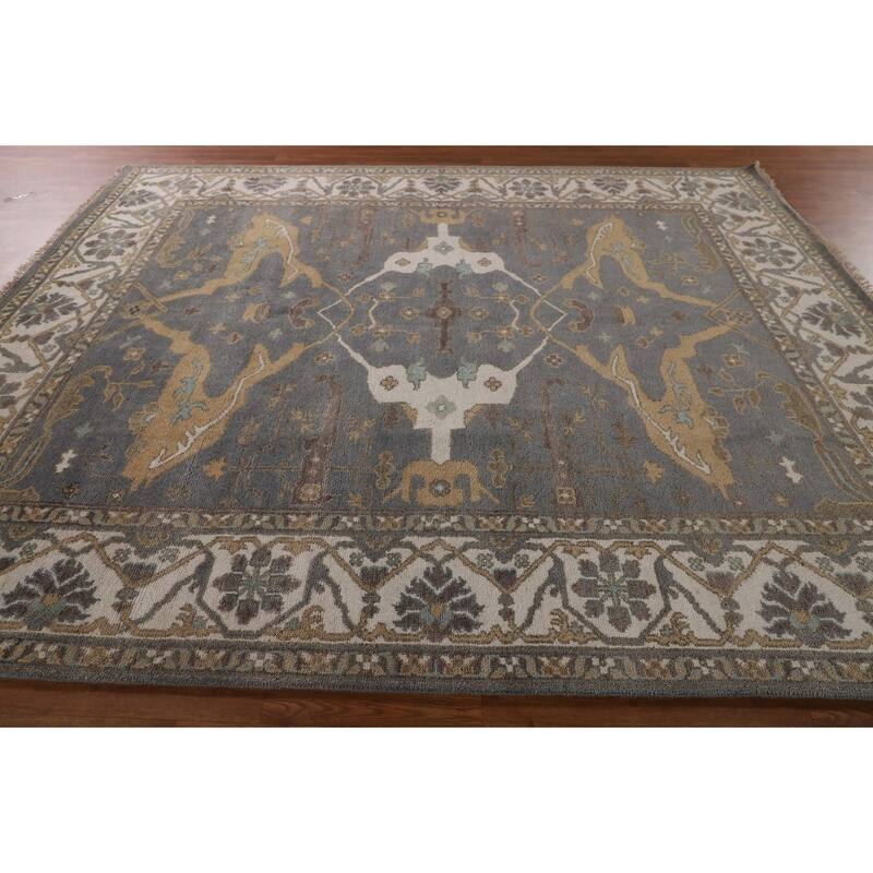 Gray Oushak Indian Area Rug Hand-Knotted Wool Carpet - 8'1"x 9'9"