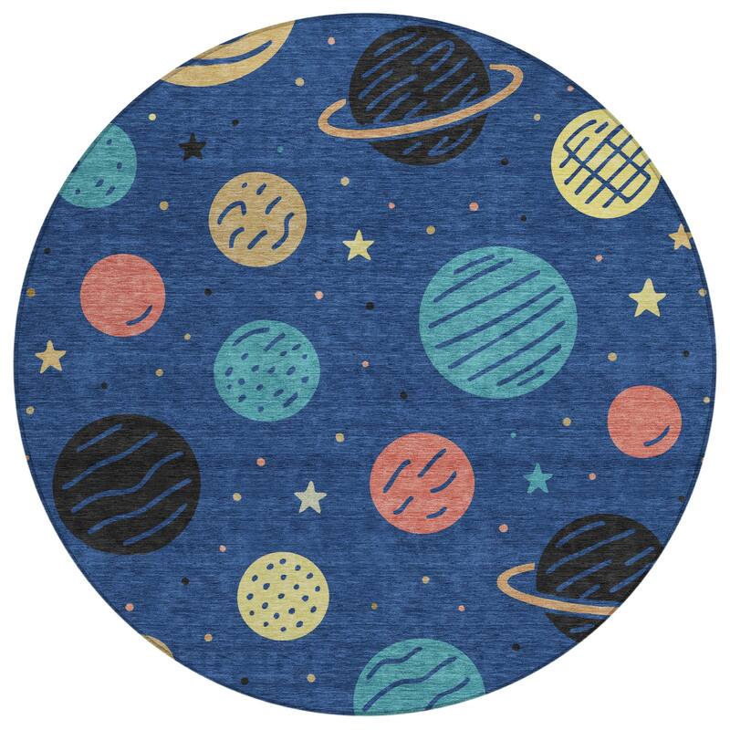 Machine Washable Indoor/ Outdoor Modern Planets Chantille Rug