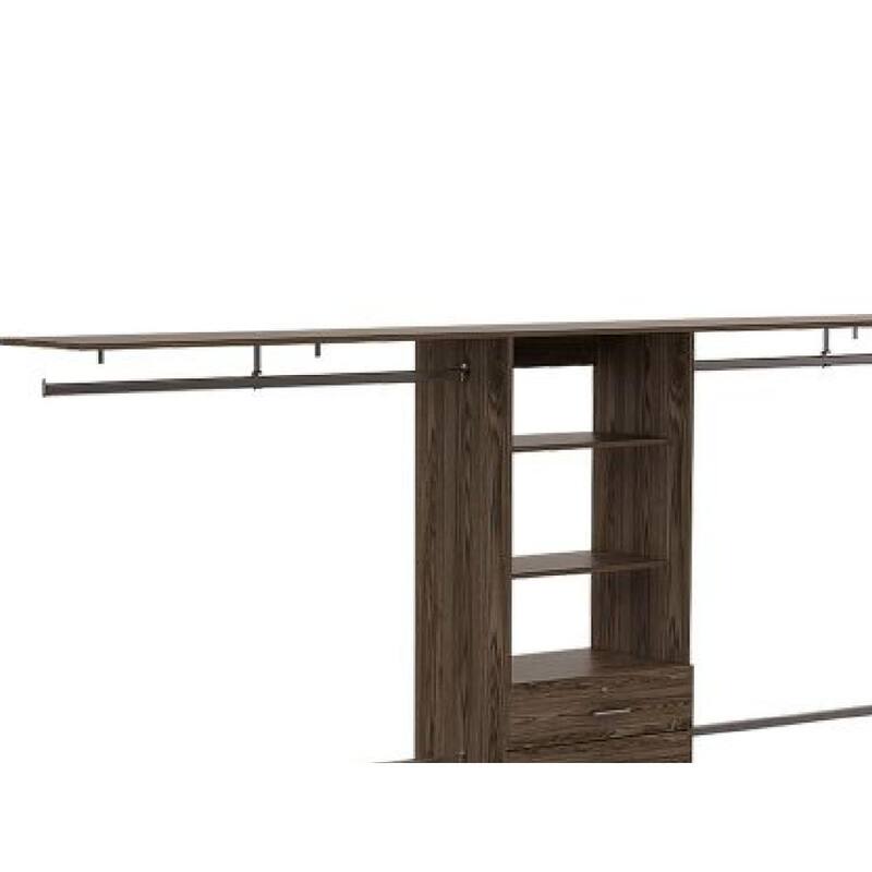 69"W-118"W Drawers Closet System 5 Shelves 4 Hanging Rods 3 Drawers - 118.1"wide