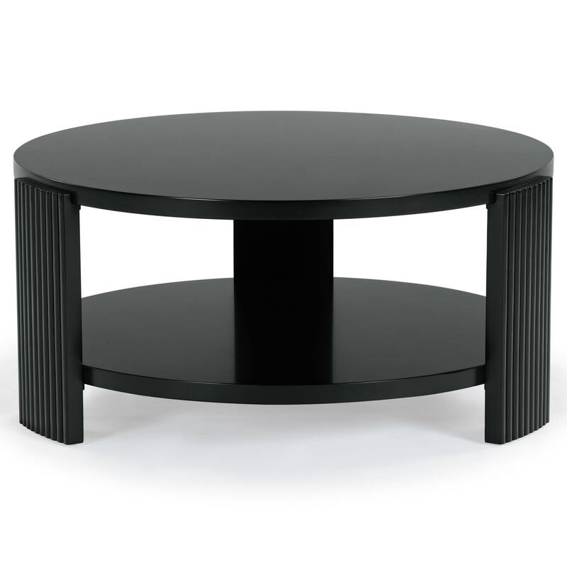 SAFAVIEH Couture Liabella Round Wood Coffee Table - 38"W x 38"D x 19"H - Black
