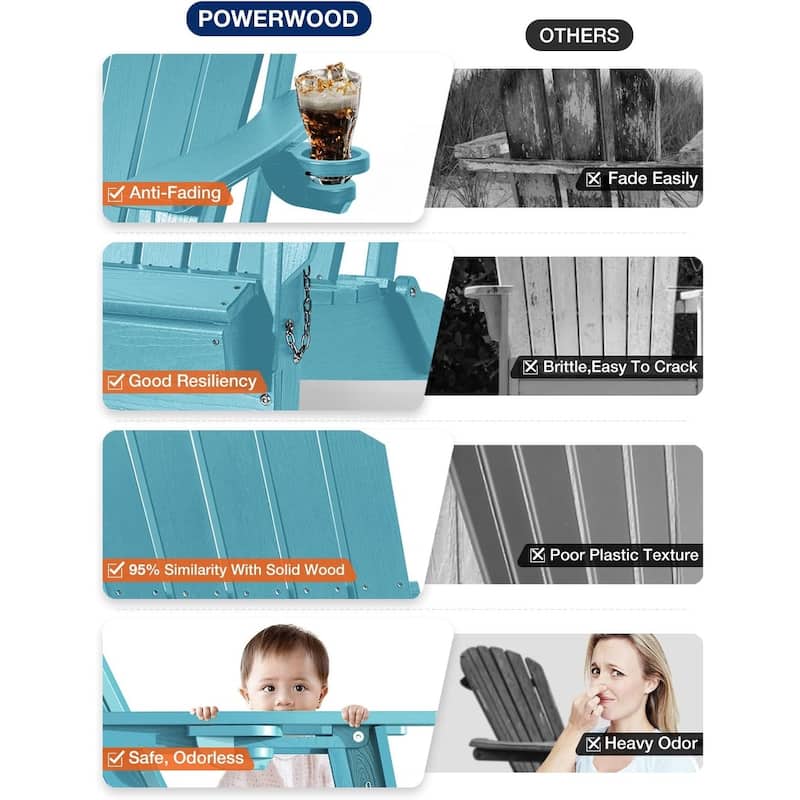 WINSOON All Weather HDPE Outdoor Folding Adirondack Chair With Cup Holder