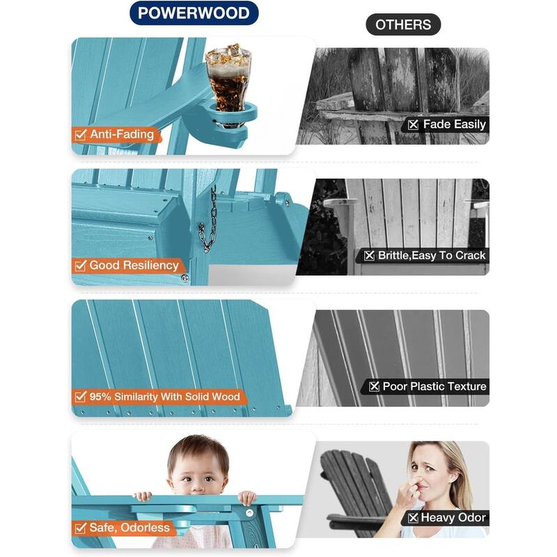 WINSOON All Weather HDPE Outdoor Folding Adirondack Chair With Cup Holder