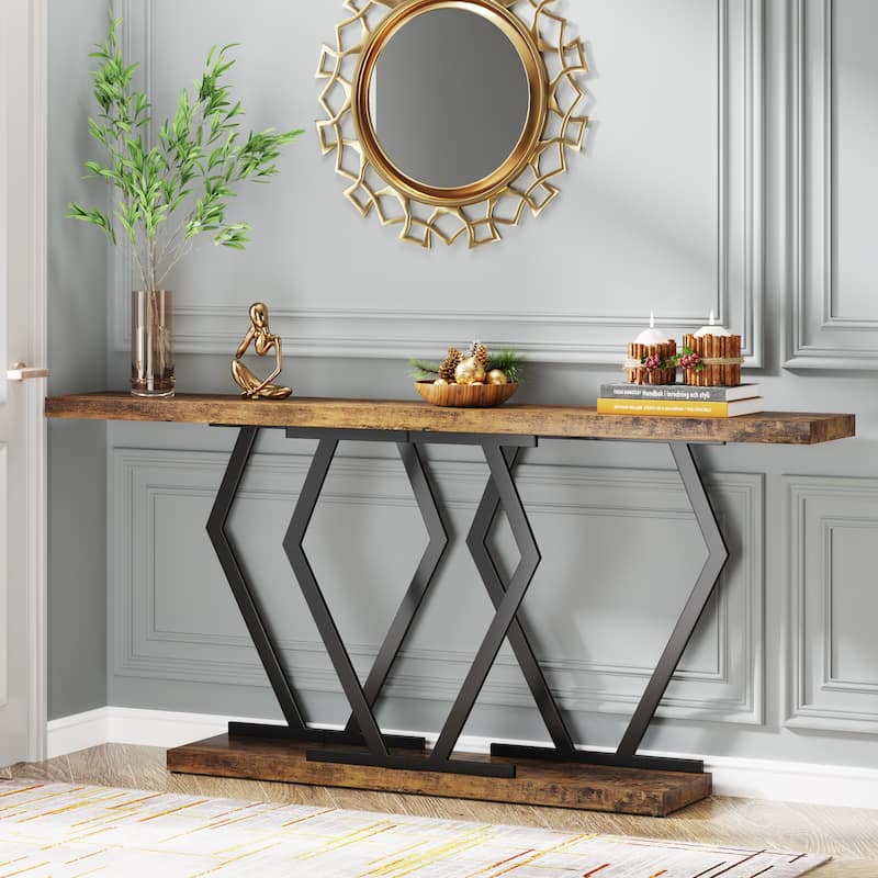 70.9 Inch Extra Long Modern Sofa Console Table with Faux Marble Tabletop Base Gold Frame for Living Room Entryway Hallway