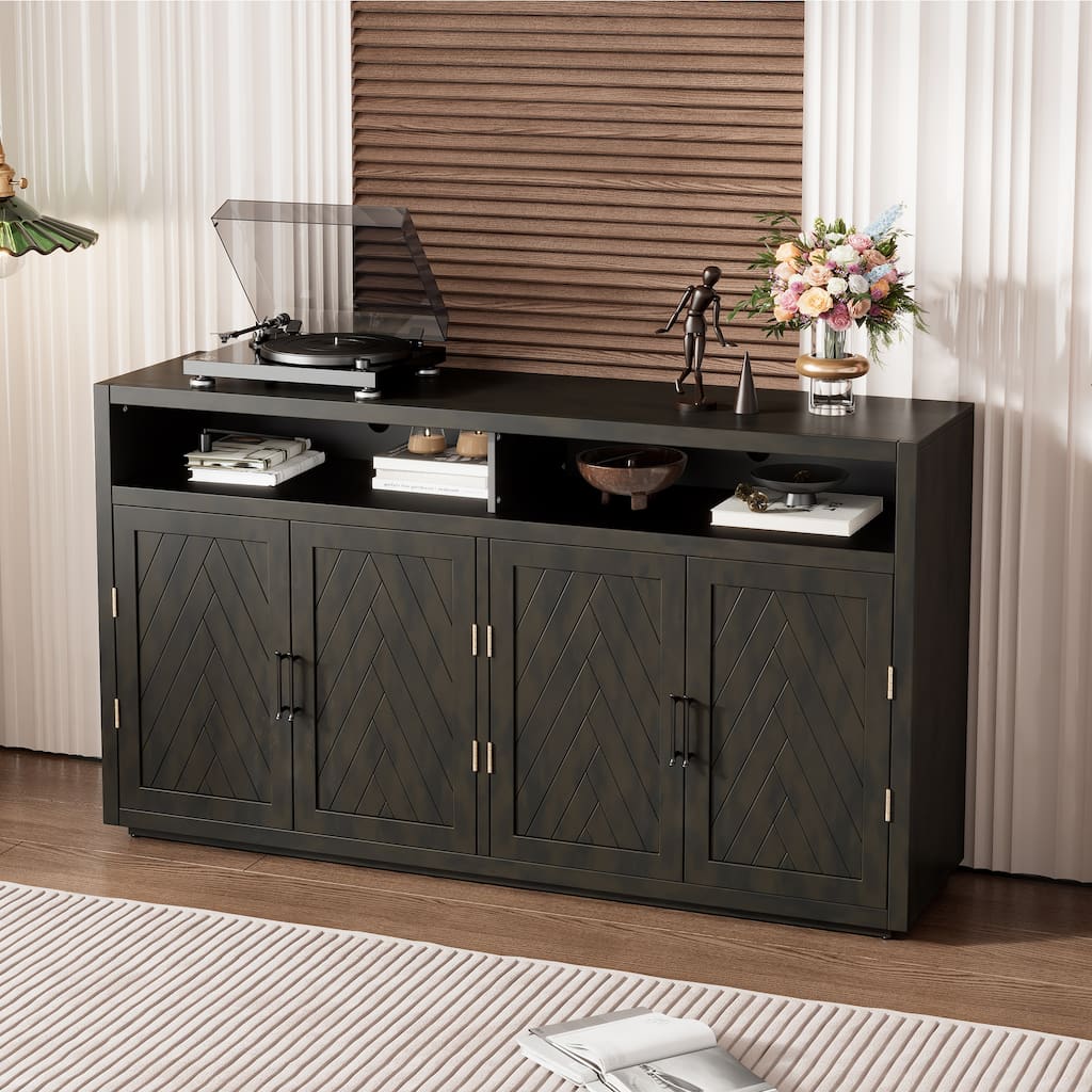 Snack Cabinet Buffet Cabinet with Chevron Pattern Foyer Cabinet