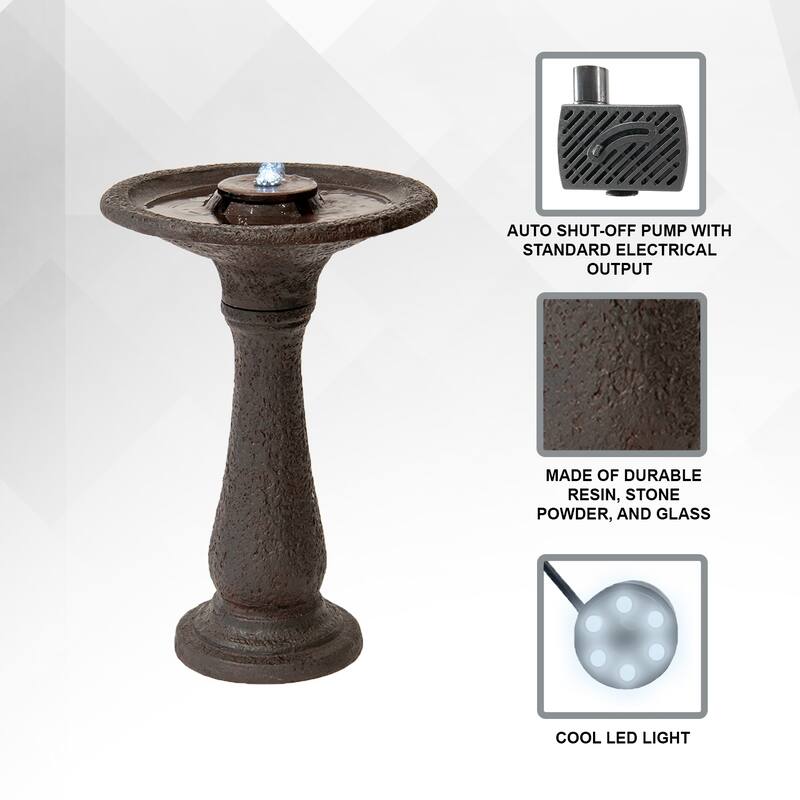 XBrand 23.43"H Tiered Freestanding Classic Bird Bath Outdoor Water Fountain w/ Auto Shut-Off Pump, Dark Brown