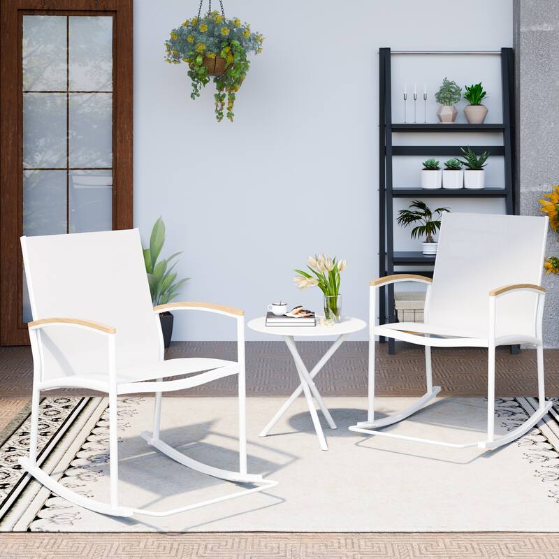 Futzca 3-Piece Patio Bistro Sets, Two Chairs with Coffee Table - Rocking-White