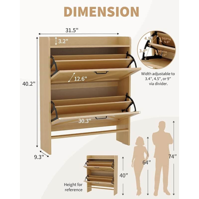 Freestanding Slim Shoe Storage Cabinet with 2 Flip Drawers for Entryway Hallway