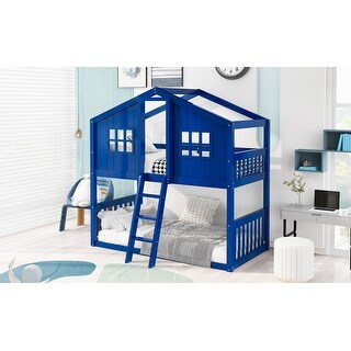 Twin Over Twin House Bunk Bed With Ladder - Bed Bath & Beyond - 36876448
