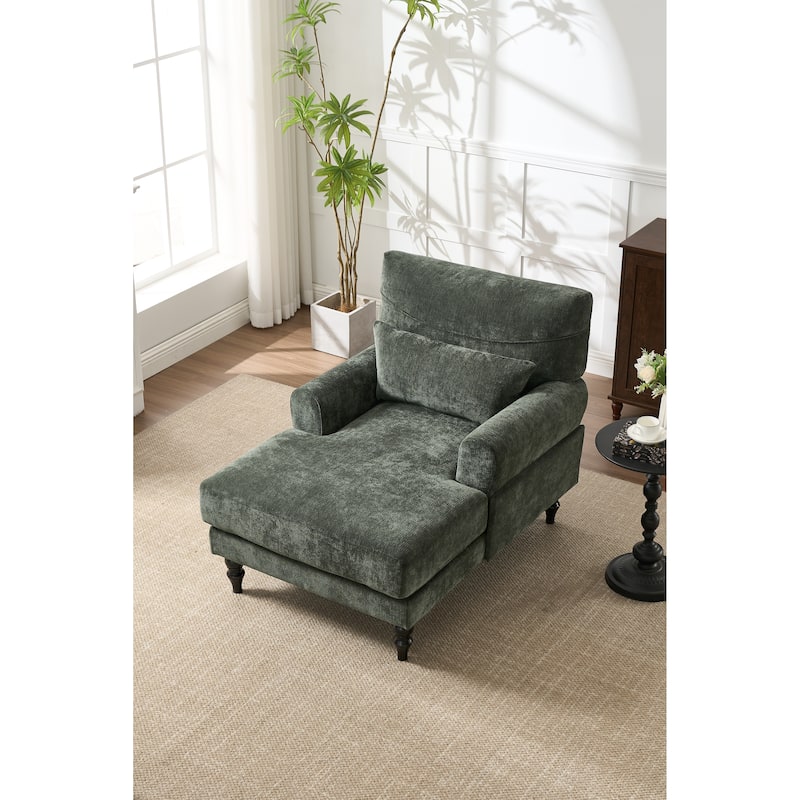 GDFStudio - Marcelline Chaise Lounge Recliner with Solid Wood Frame and Cushion