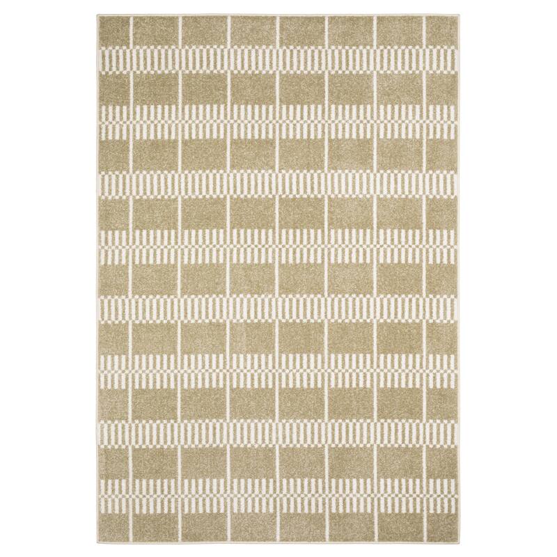 Quartz Scandinavian Modern Grid Beige/ Ivory Area Rug - 2' x 7'
