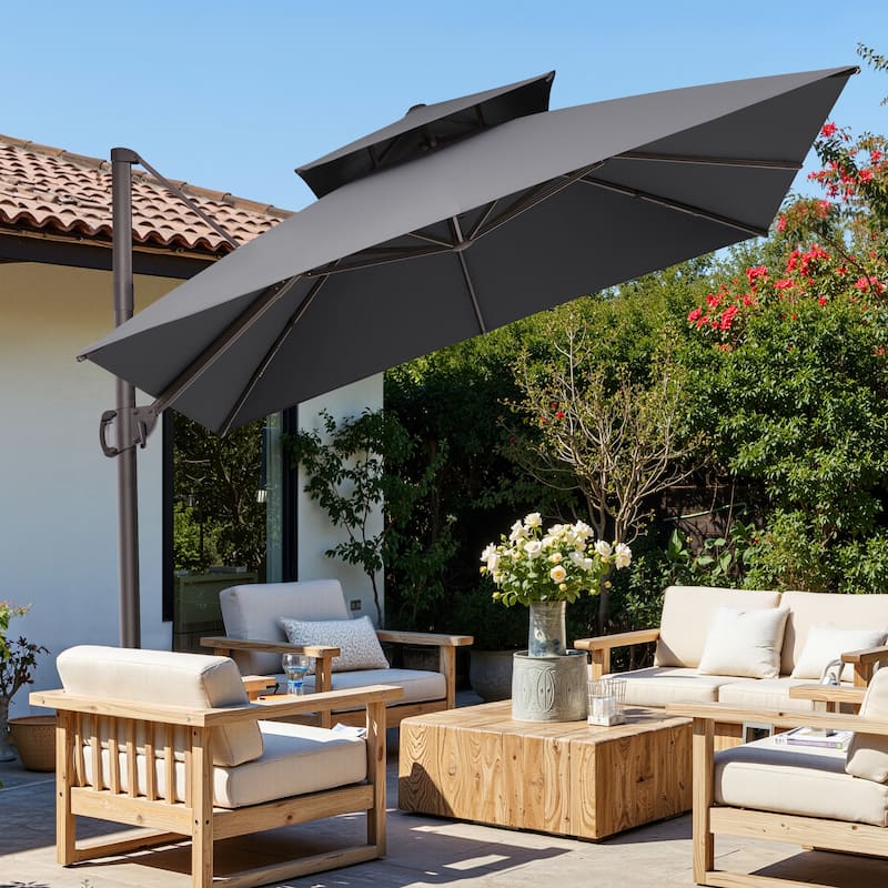 Crestlive Products 10FT Square Double Top Patio Cantilever-Offset Umbrella - Gray