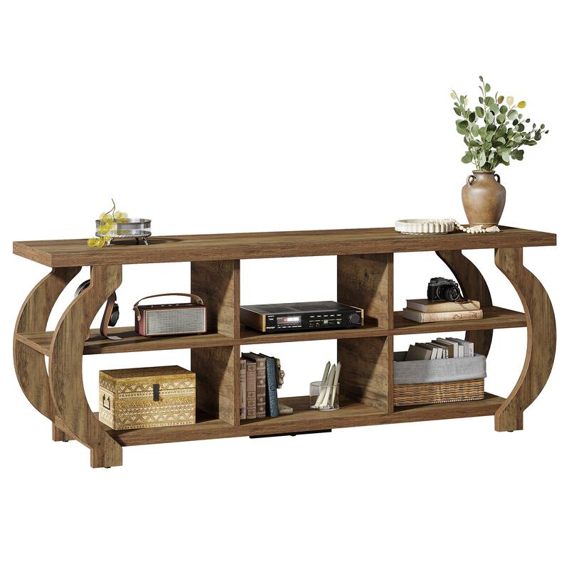 63" TV Stand, Media TV Console with Storage Shelves for Living Room, Wood Entertainment Center for 55/60/65/75-Inch TVs