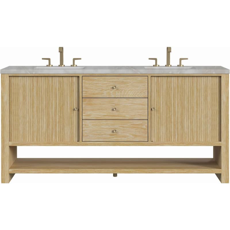 James Martin Vanities D404-V72-3VSL Marigot 72" Double Basin Wood - Sunwashed Oak - Oak Finish