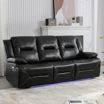 3 Seater Home Theater Recliner Manual Recliner Chair with a LED Light Strip Two Built-in Cup Holders