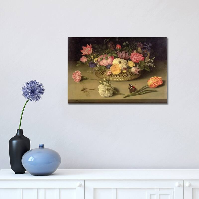 iCanvas "A still life of flowers, a dragonfly and a red admiral, 1614" by Ambrosius the Elder Bosschaert Canvas Print - 12x18x1.5