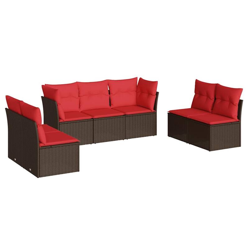 vidaXL 7/8 Piece Patio Sofa Set with Cushions Black/Brown/Gray Poly Rattan - 24.4 x 24.4 x 27.2