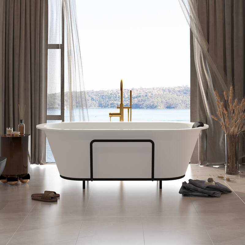 CASAINC Resin Stone Solid Surface Soaking Stand Alone Bathtub Freestanding Bathtub in Matte White