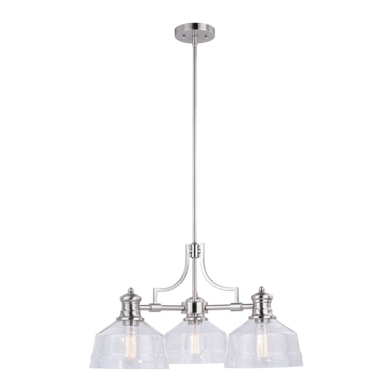 Farmhouse Chandelier 3 Light Small Ceiling Light Fixture Clear Glass Satin Nickel 26" - 20