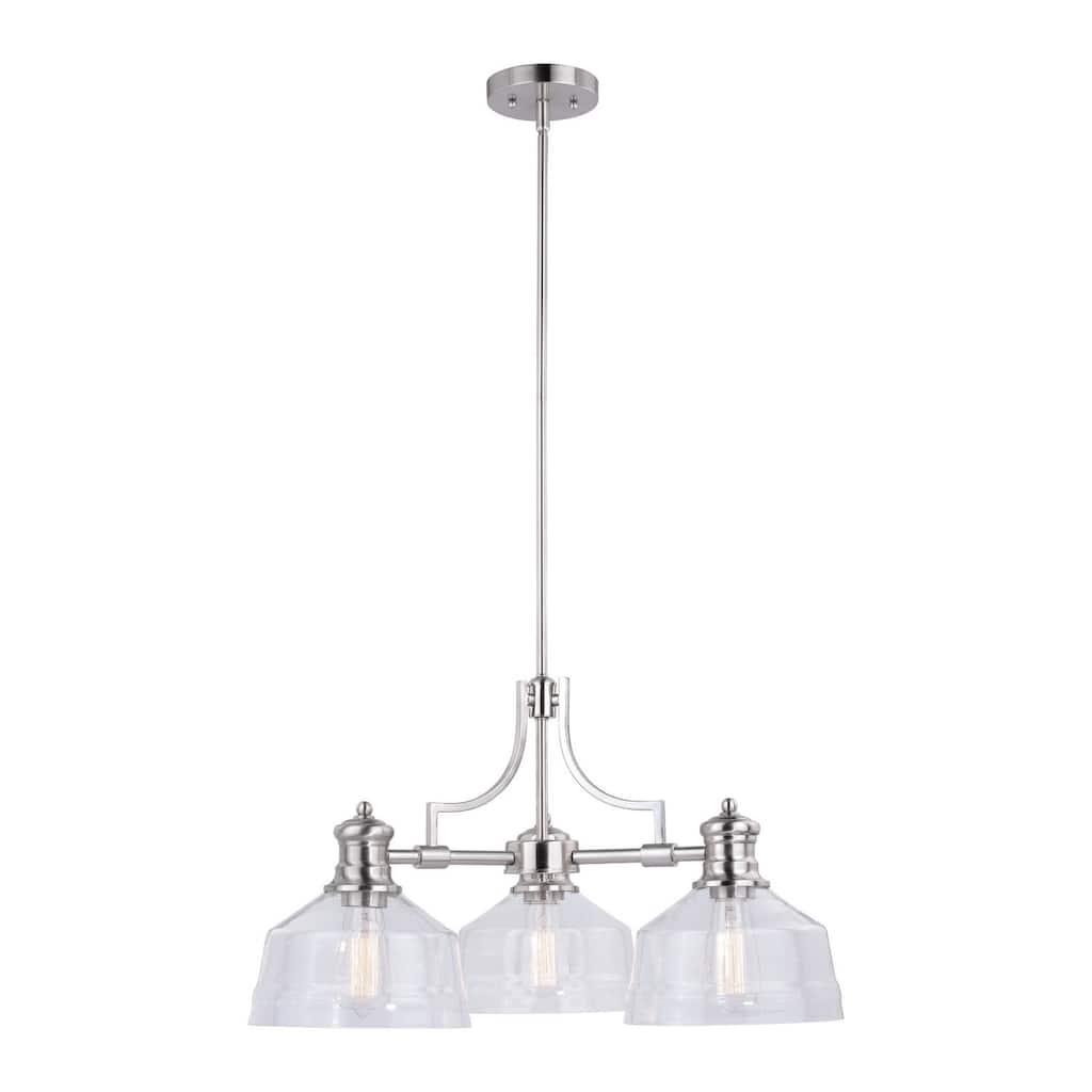 Farmhouse Chandelier 3 Light Small Ceiling Light Fixture Clear Glass Satin Nickel 26" - 20