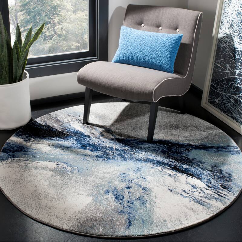 SAFAVIEH Galaxy Consuela Modern Abstract Rug - 12' x 12' Round - Blue/Grey
