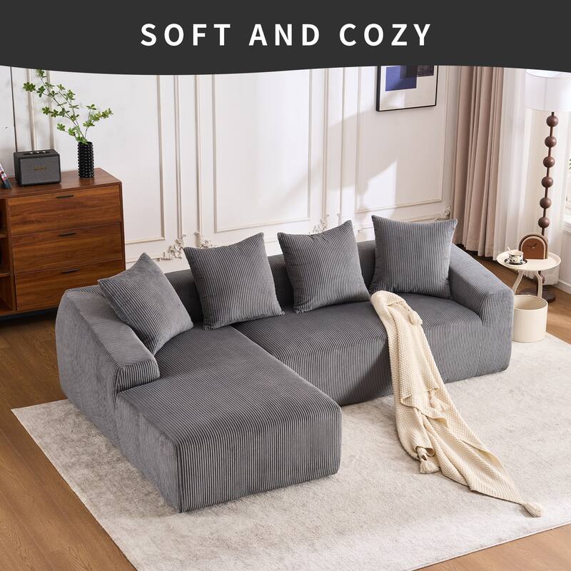 101.6" L-Shaped Corduroy Sectional Sofa with Chaise & Pillows