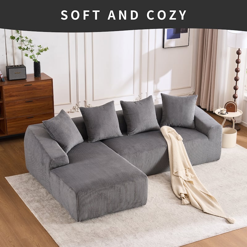 3-Seater Full Sponge Compression Sofa Chaise Longue with 4 Pillows