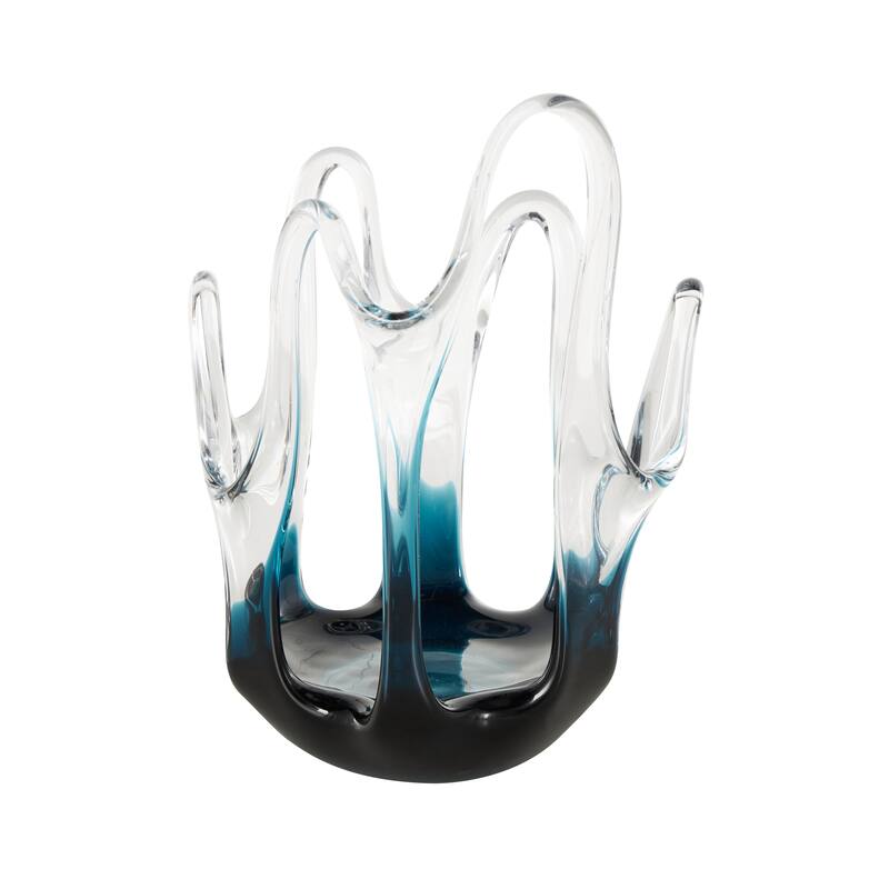 Glass Abstract Ombre Vase with Wavy Oval Cutouts - Orange, Black or Blue - Roche River Decor