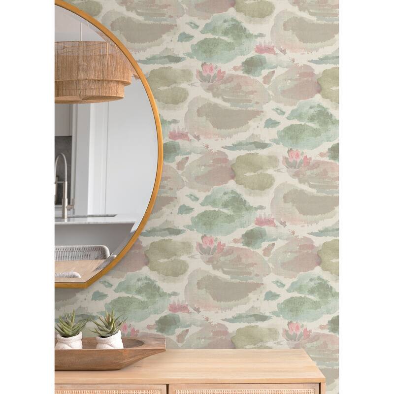 NuWallpaper Water Lily Blush and Teal Peel and Stick Wallpaper