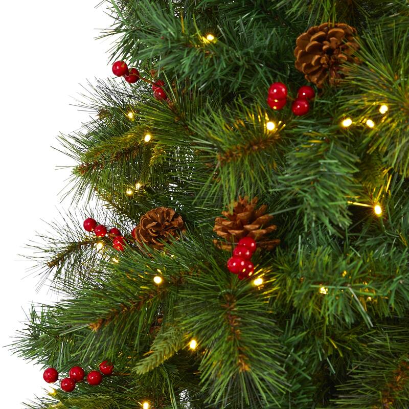 7ft. Mixed Pine Artificial Christmas Tree with 350 Clear LED Lights, Pine Cones & Berries - Festive Holiday X-Mas Tree