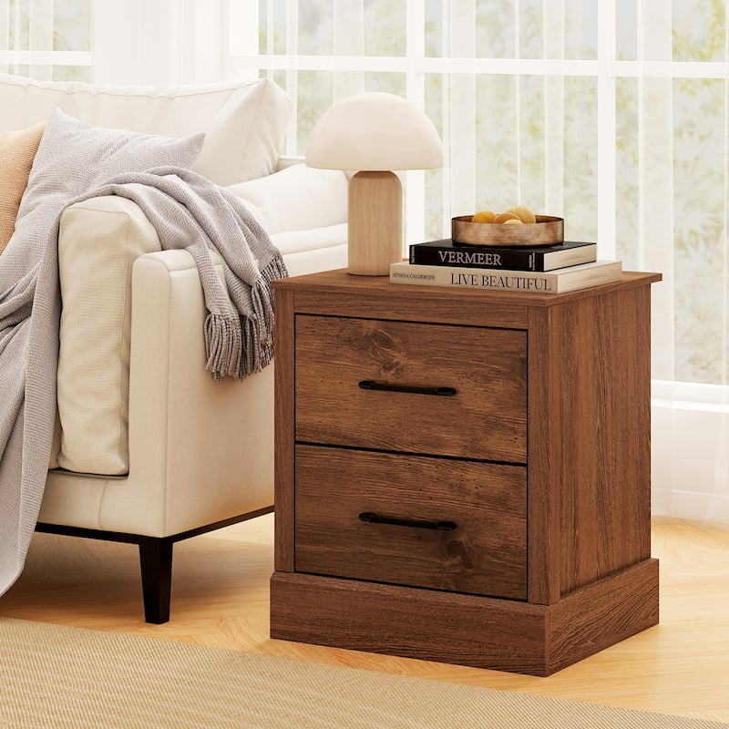 Gymax Set of 2 Drawer Nightstand Bedside Table Compact Sofa End Table