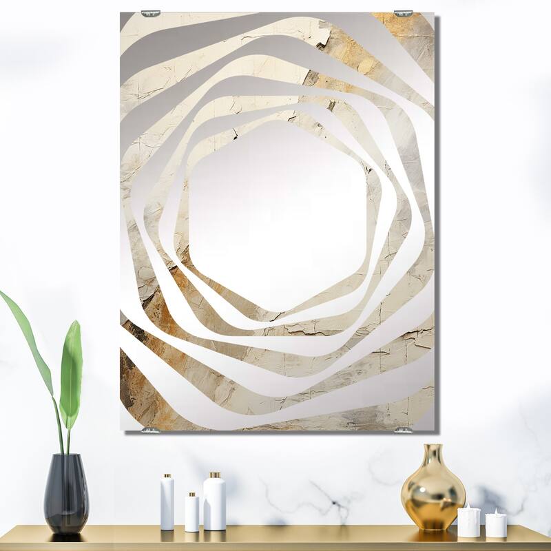 Designart "Earth Minimalist Fossils II" Abstract Collages Mirror White - Modern Wall Mirror Decor For Hallway - 40 in. wide x 30 in. high