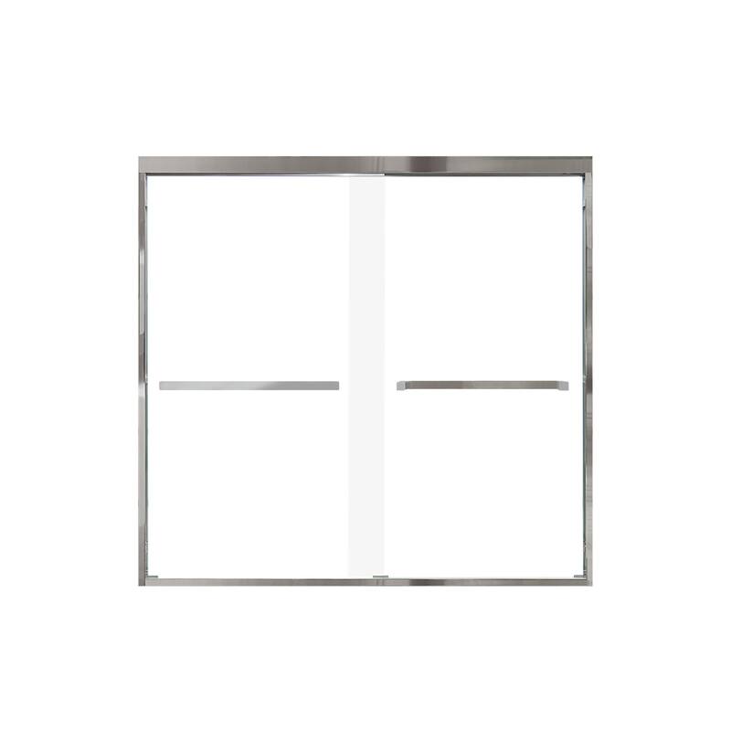Frederick 59 in. W x 58 in. H Sliding Semi-Frameless Shower Door in Brushed Nickel with Clear Glass - 60 x 58 - 60 x 58