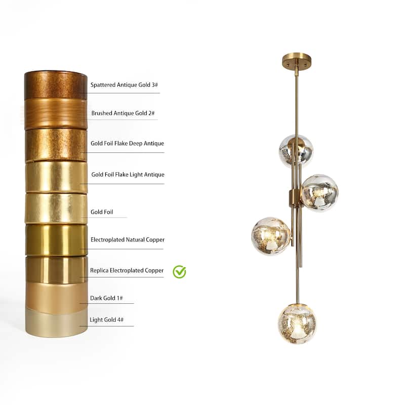 Bela Modern Gold 4-Light Chandelier Orb Mercury Glass Pendant Lights for Kitchen Island - W13.4" x H96.5" MAX