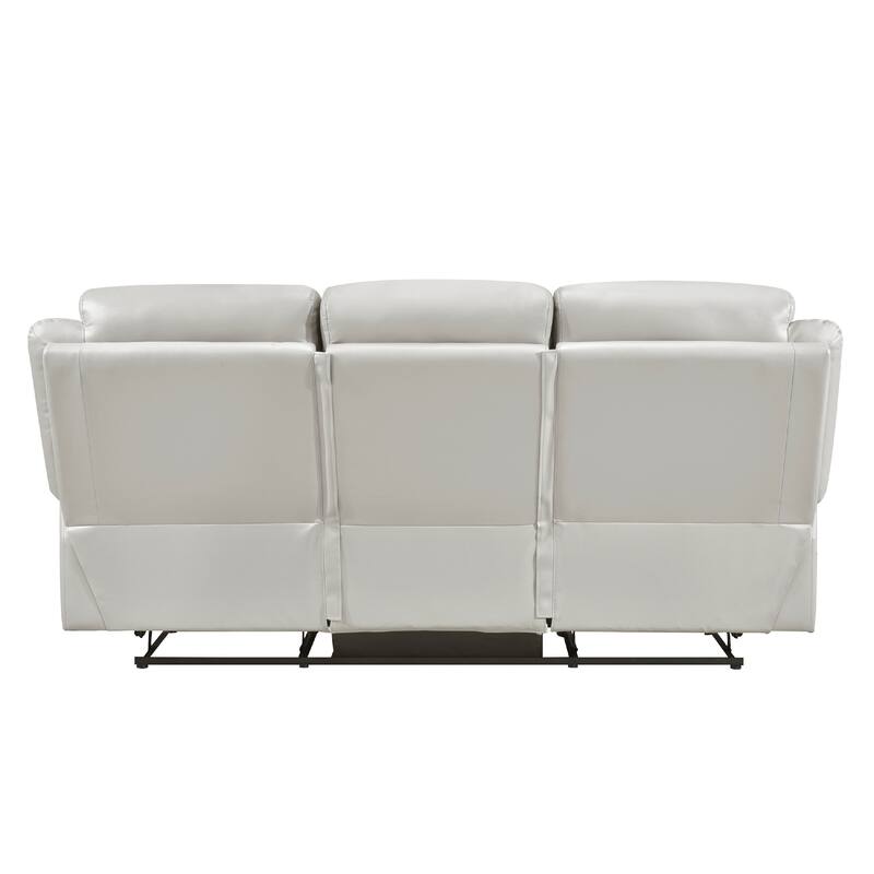 Conia Manual Double Reclining Sofa, Light Gray Silver Leather, 87 Inch