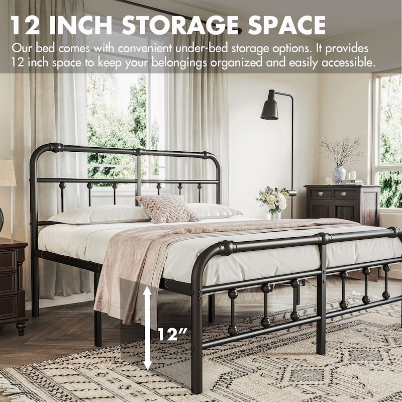 14 Inch Meatl Platform Bed With Headboard And Tailboard For Storage